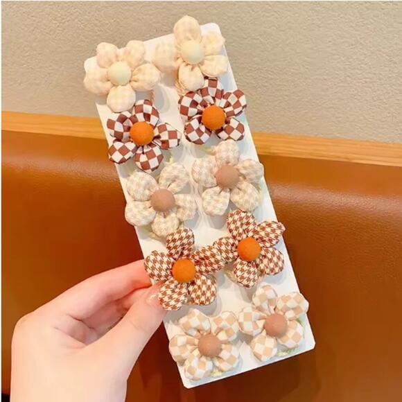 Unbranded Other - 10Pcs Baby Hair Accessories Cute brown Floral Ponytail Holder Soft Scrunchie